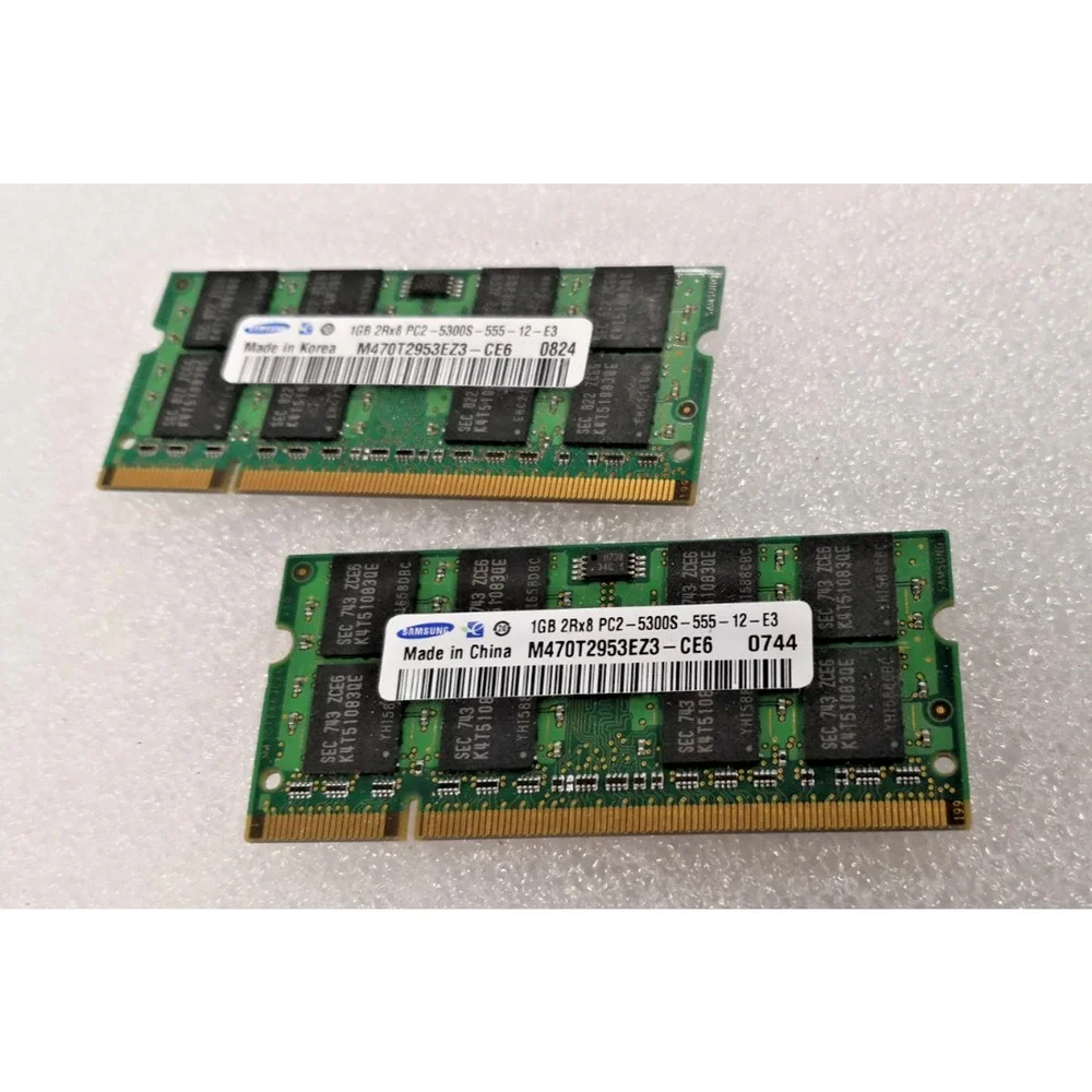 2PC SAMSUNG DDR2 1GB 2Rx8 PC2-5300S-555-12-E3 M470T2953EZ3-CE6 LAPTOP MEMORY